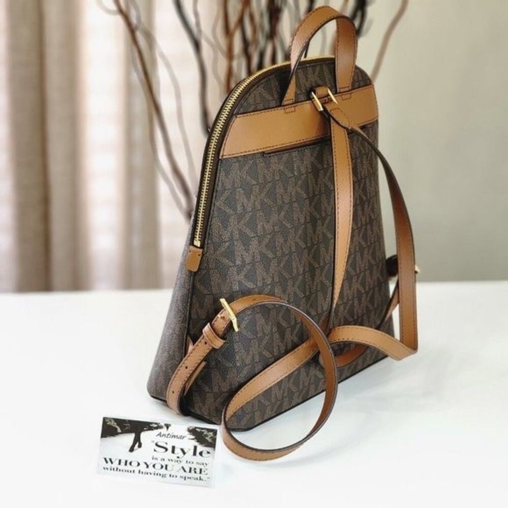 NEW! MICHAEL KORS Cindy MK Signature Brown LG Backpack Bag Gold Logo - Picture 3 of 14